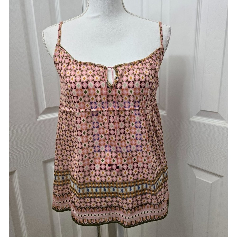 Vintage Lucky Brand Tank Top Womens Small Silk Blend Y2K 90s Colorful Fairycore